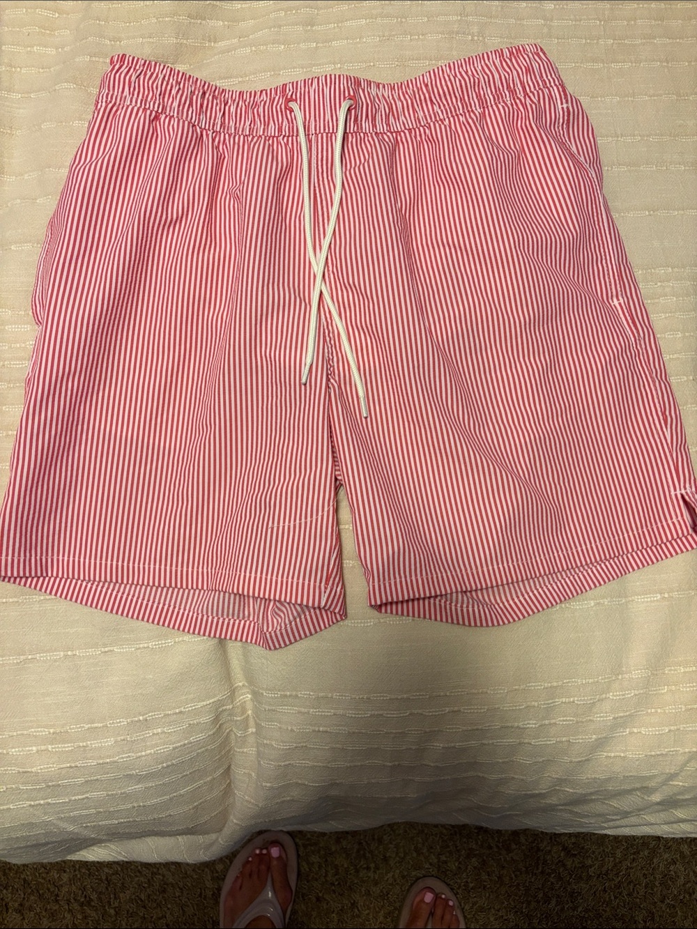 Men's dark Pink Seersucker Swim Shorts with Drawstring